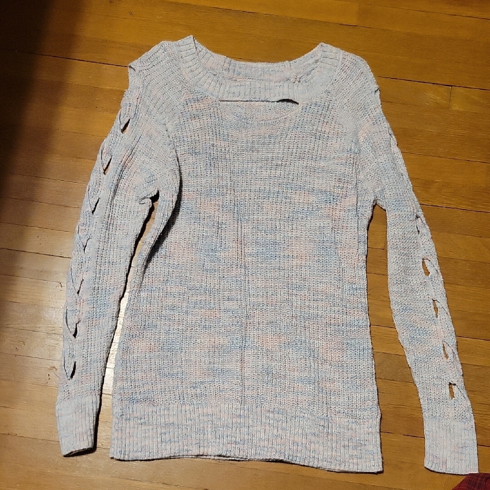 Women's Light Blue Sweater with Cut-Out Sleeves